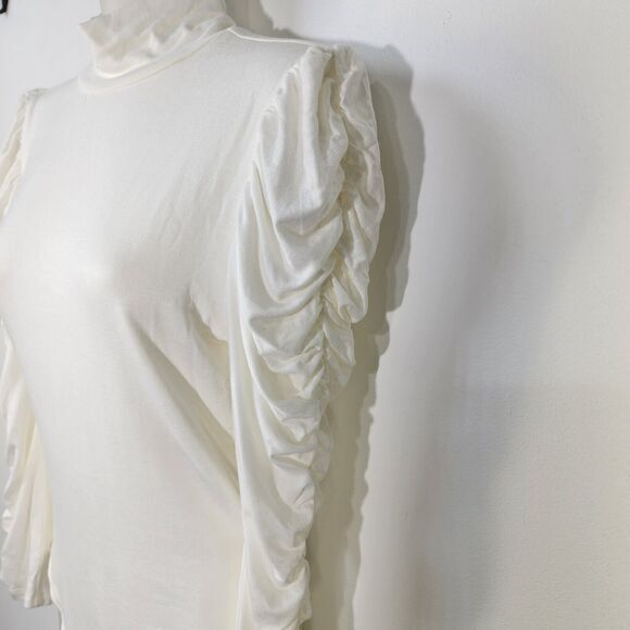 Love Tree Womens Bodysuit Size Medium Ivory Ruched Puff Long Sleeve Mock Neck - Picture 5 of 10
